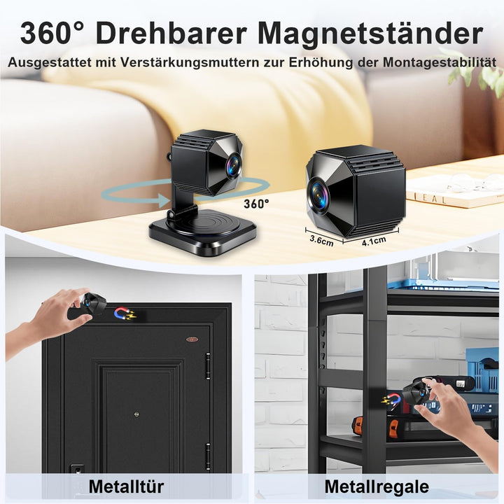 Mini Kamera 4K HD WLAN Kamera - Live Übertragung Handy APP Für WiFi Camera Indoor mit Akku Sicherhei