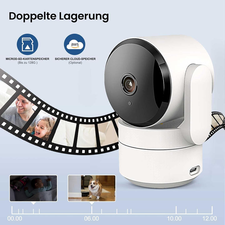 AMOROM WLAN Überwachungskamera Innen 360°, 1080p Kamera Überwachung mit Nachtsicht, 2 Wege Audio, Be