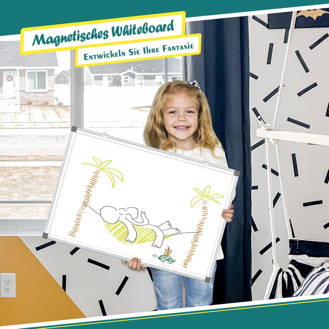 QUEENLINK Magnetisch Whiteboard, 57x90cm, Magnettafel mit Aluminiumrahmen, Magnetwand White Board mi