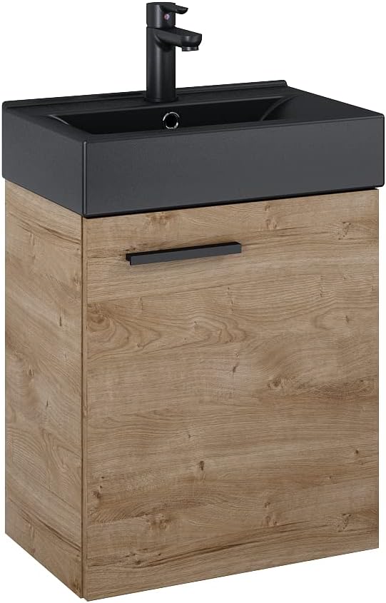VBChome Badmöbel Set 45 cm Schwarz Matt Waschbecken mit Hängeschrank Badezimmerschrank mit Waschbeck