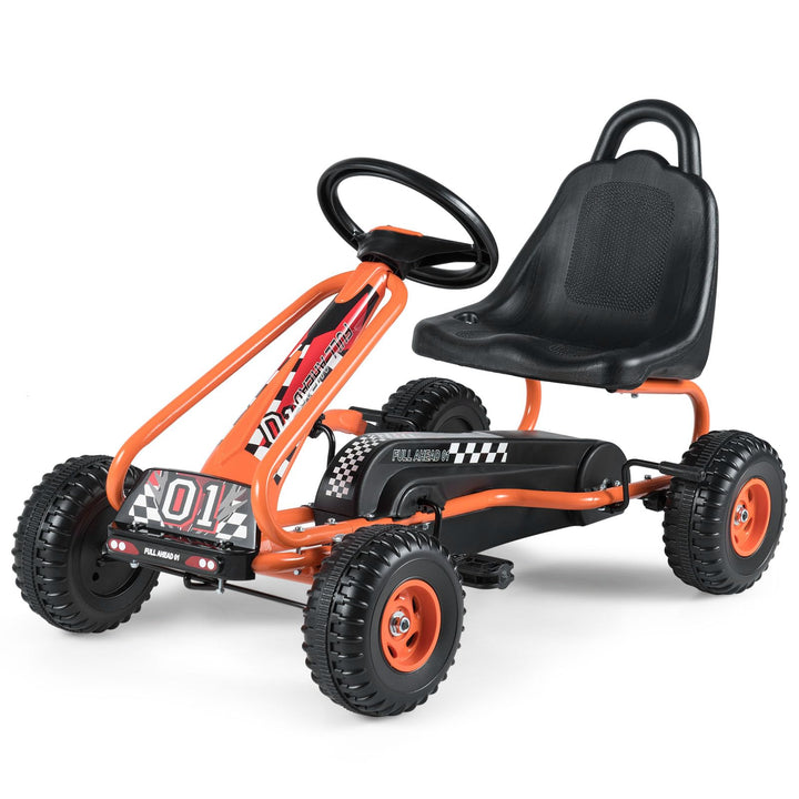 COSTWAY Gokart mit verstellbarem Sitz, Go Kart mit Handbremse, Tretauto bis 30 kg belastbar, Pedal G