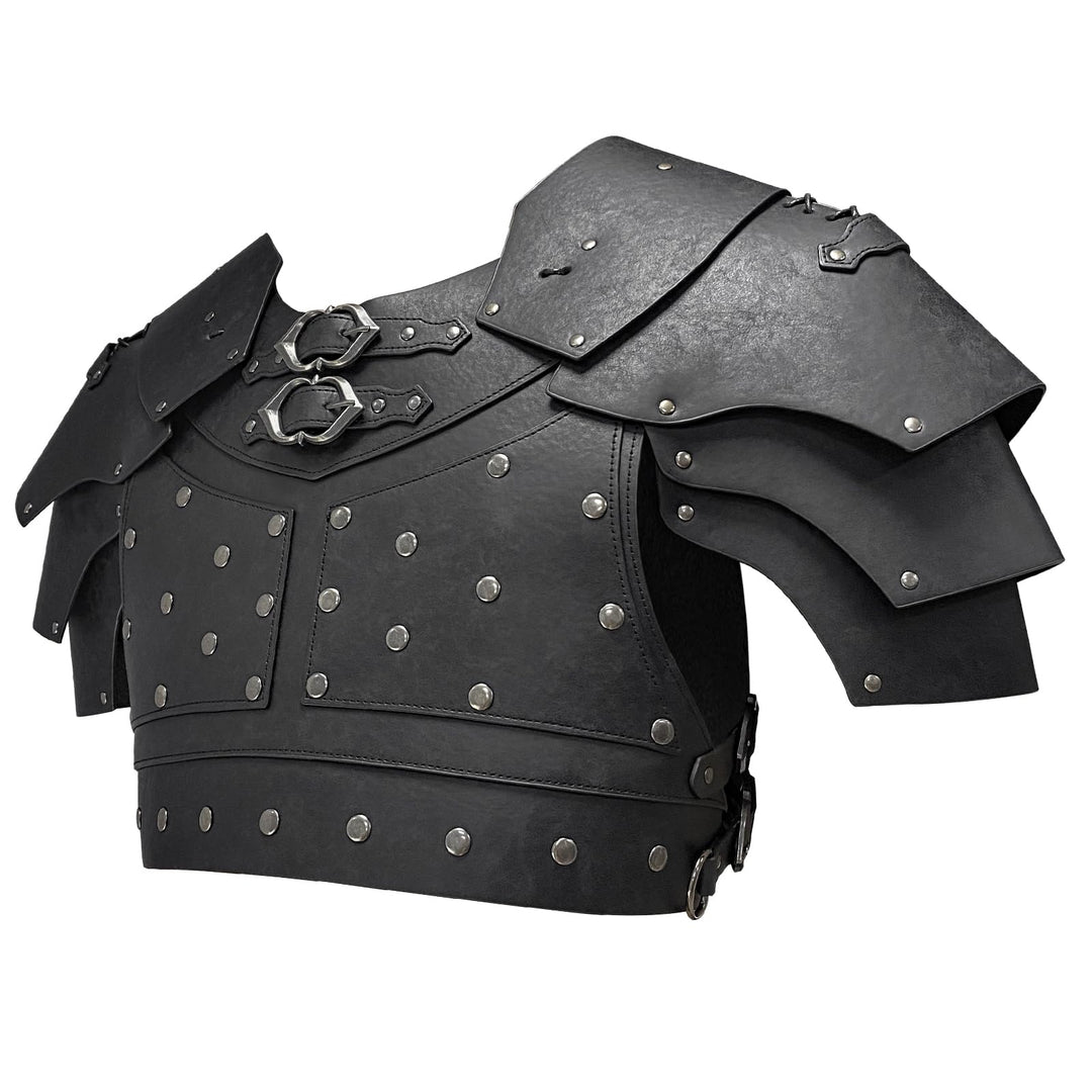 HiiFeuer Mittelalterliche Kunstleder-Brustpanzerung, Vintage Pauldron Schulter Rüstung Einstellbare