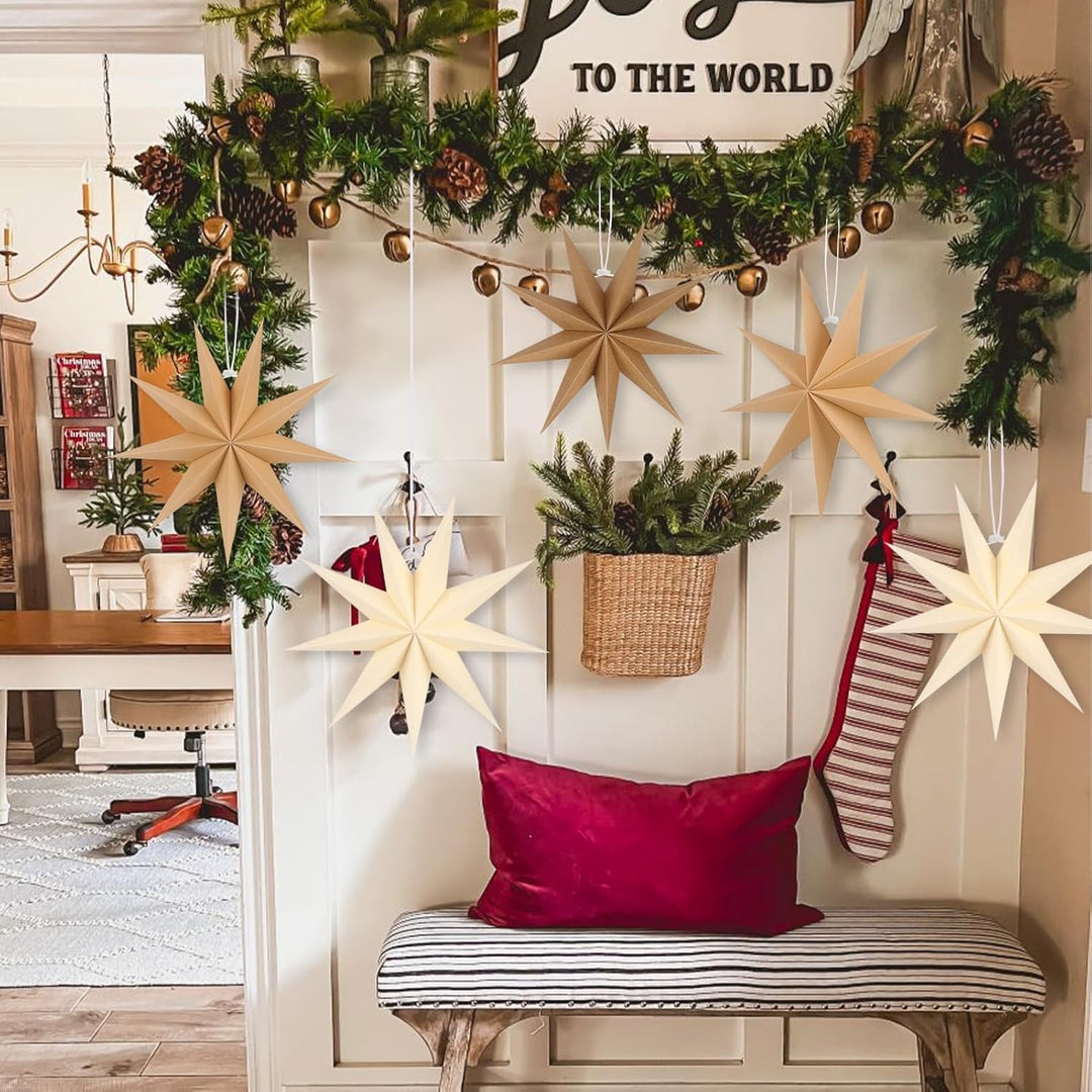 5er Set 30 cm Faltsterne - Braun, Beige, Khaki - 9 Zacken - Weihnachten Dekoration Beige&amp;braun&amp;khaki