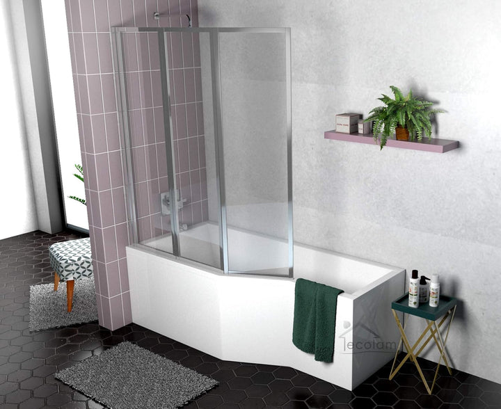 ECOLAM Duschbadewanne Set Badewanne + Badewannenabtrennung Duschwand Eckbadewanne Integra 150x75 cm
