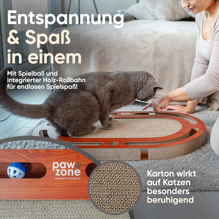 PAWZONE Kratzbrett [72x45 cm] beidseitig nutzbar + Pappe austauschbar [inkl. Katzenspielzeug] hochwe