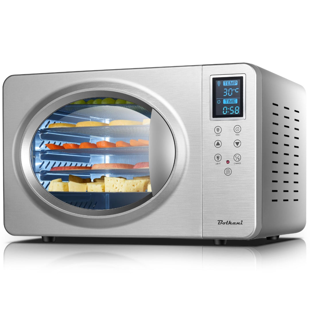 Dörrautomat Edelstahl, Dörrgerät & Food Dehydrator, 6 Dörrtabletts, 500W, LED-Display, 30–90°C, 24h