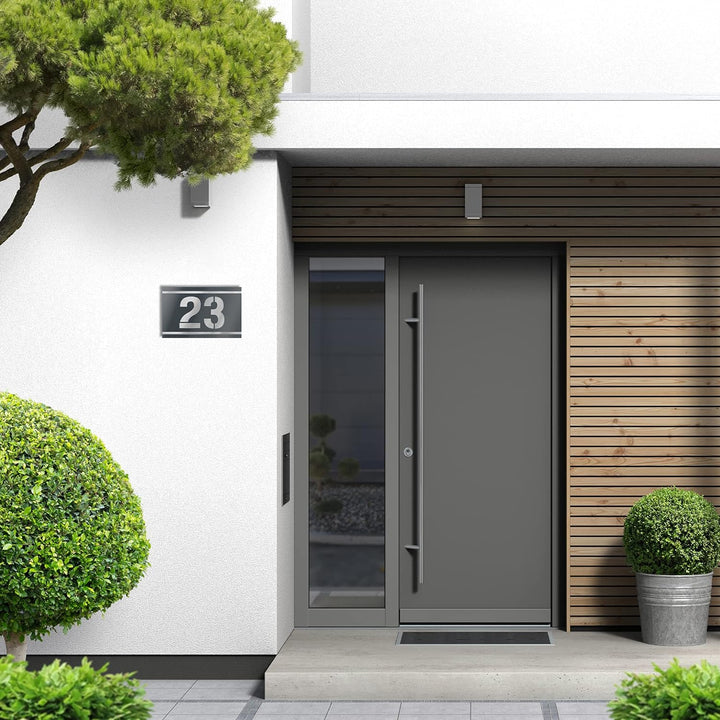 Graviers Design Hausnummernschild mit Gravur aus V2A Edelstahl 215x150mm - Anthrazit Metallic - Wett
