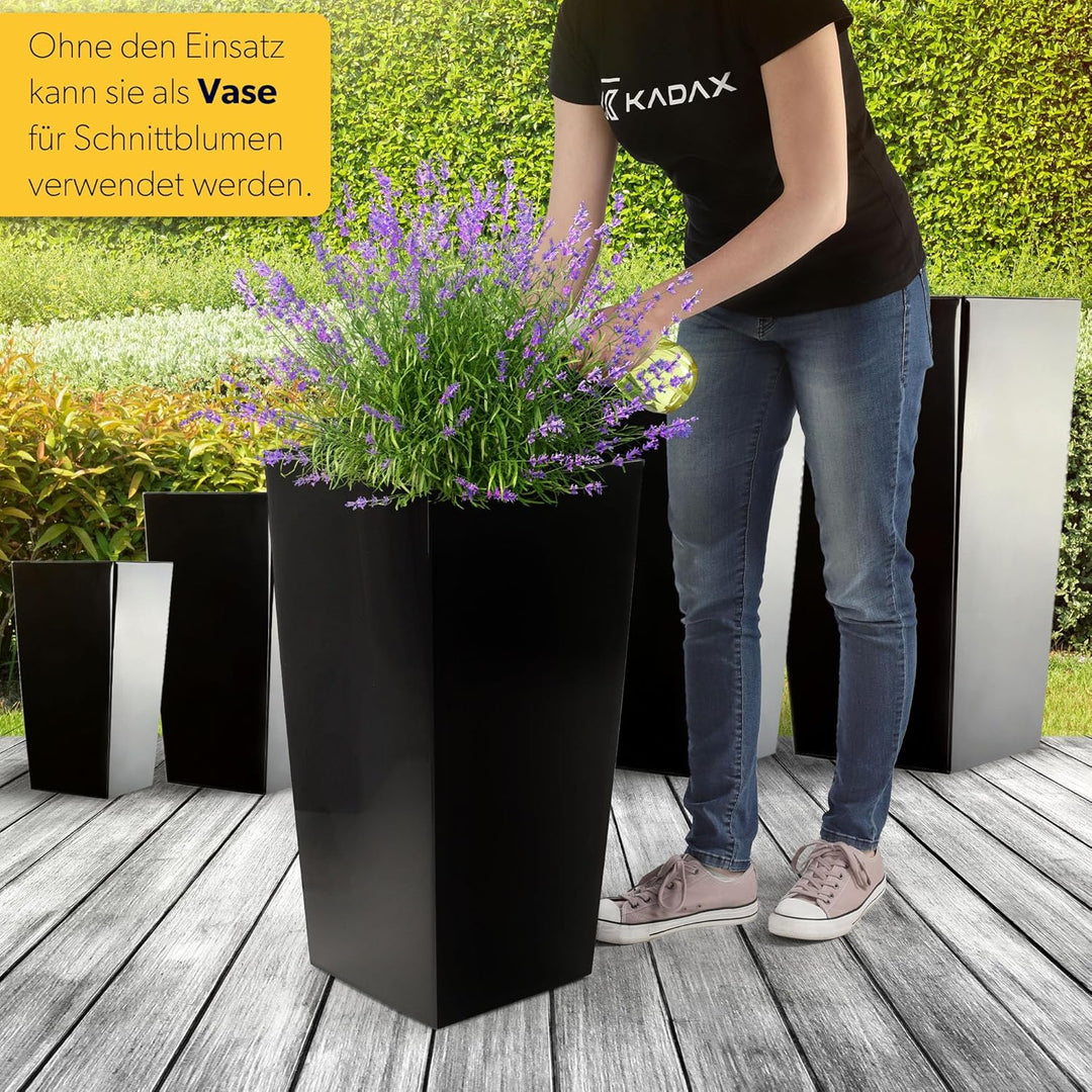 KADAX Pflanzkübel mit Innentopf, Höhe 68cm, Schwarz-glatt – Wetterfester Blumentopf für Innen & Auss