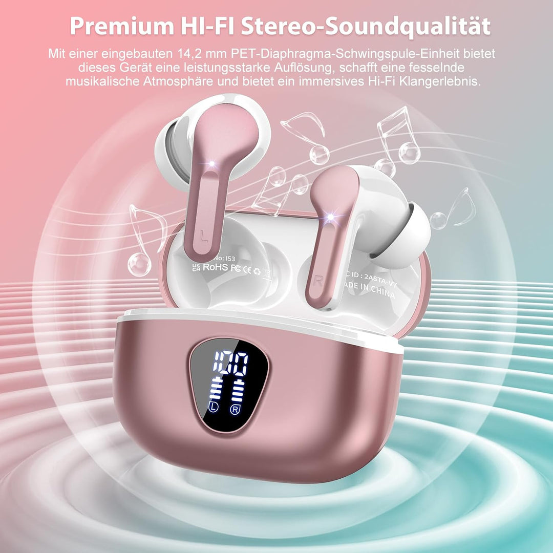 Bluetooth Kopfhörer, Kopfhörer Kabellos Bluetooth 5.4 In Ear, 4 ENC Noise Cancelling Mic Ohrhörer, H