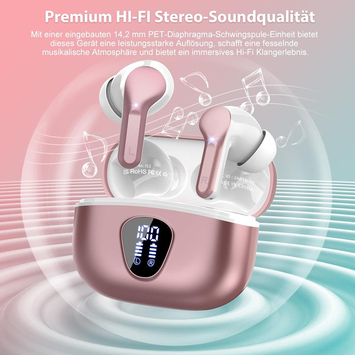 Bluetooth Kopfhörer, Kopfhörer Kabellos Bluetooth 5.4 In Ear, 4 ENC Noise Cancelling Mic Ohrhörer, H