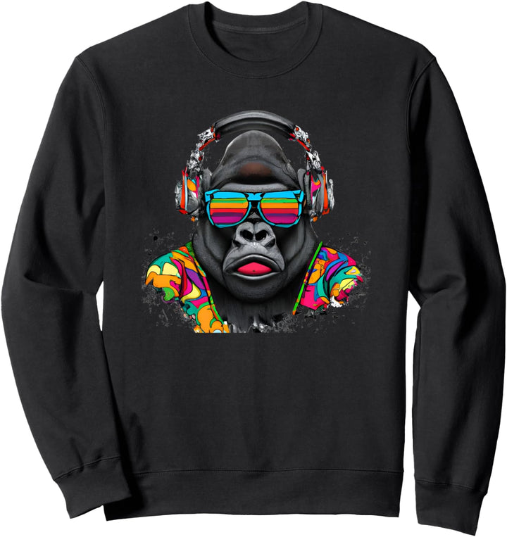 Cooler Gorilla mit Sonnenbrille und Kopfhörer Sweatshirt