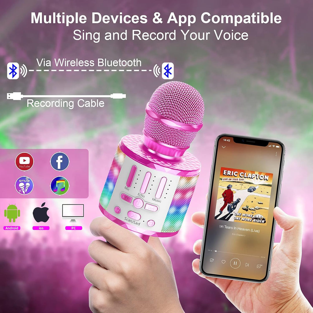 Karaoke Mikrofon, LED Drahtloses Bluetooth Mikrofon zum Singen mit Lautsprecher, Karaoke Spielzeug K
