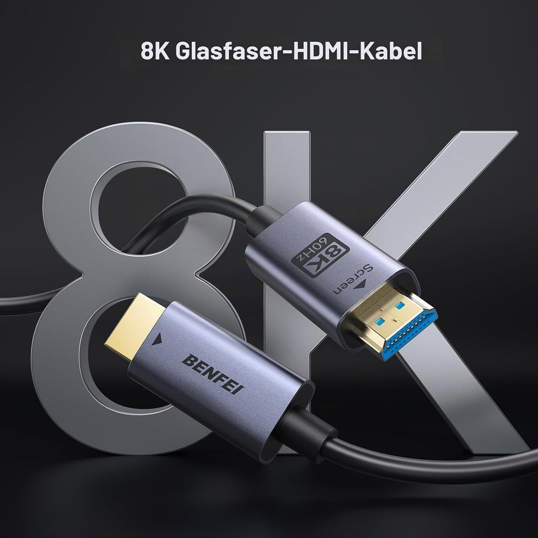 BENFEI 8K HDMI 2.1 Glasfaser kabel 30M–8K@60Hz, 4K@240Hz, 48Gbps High Speed, CL3 (wandtauglich), mit
