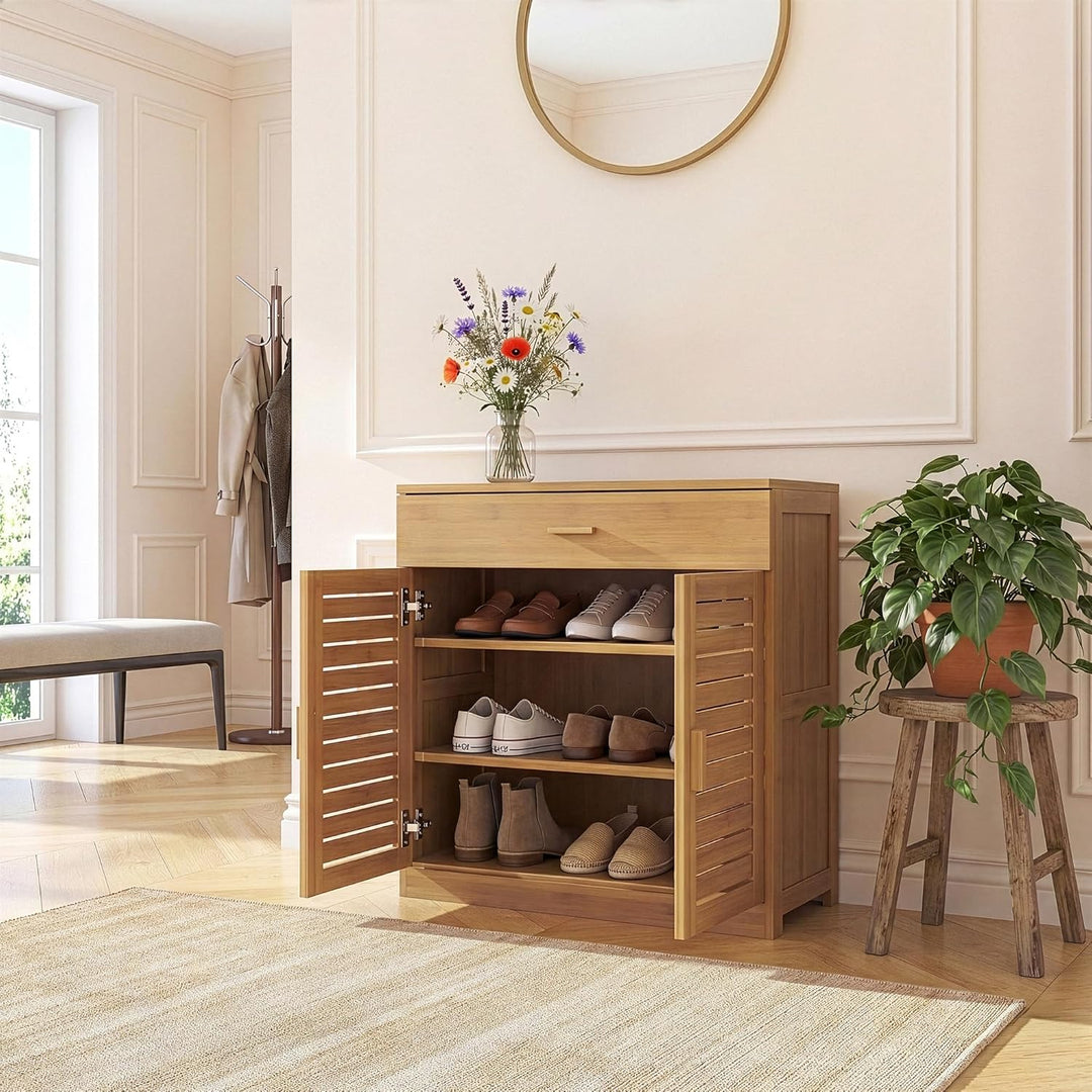 [en.casa] Schuhschrank Aarela mit 2 Türen Schrank schmal mit Schublade Flurschrank 3 Ebenen Schuhkom