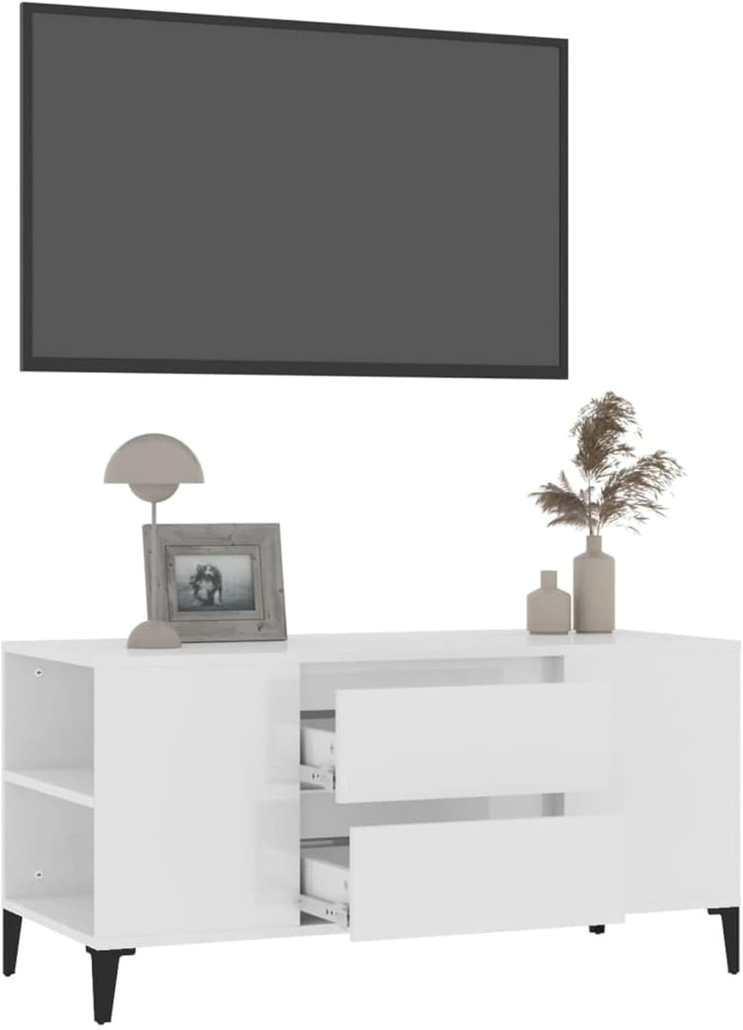 Tidyard TV Schrank Lowboard mit 4 offene Fächer und 2 Schubladen TV Möbel Fernsehschrank Fernsehtisc