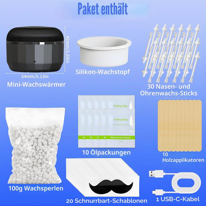Nasenwachs Männer, Nasenhaarentferner für Nase und Ohren, USB-Schnellerwärmung Waxing Set mit Mini W