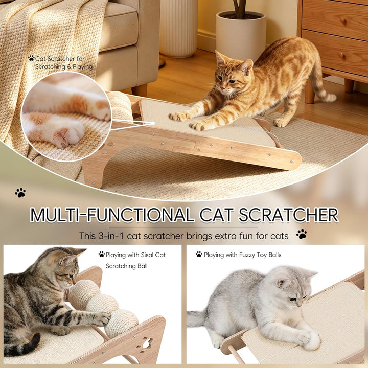 Kratzbrett Katzen, Sisal Kratzbretter Katze mit Sisal Kratzbällen, Kratzmatte mit Rampe für Wohnungs