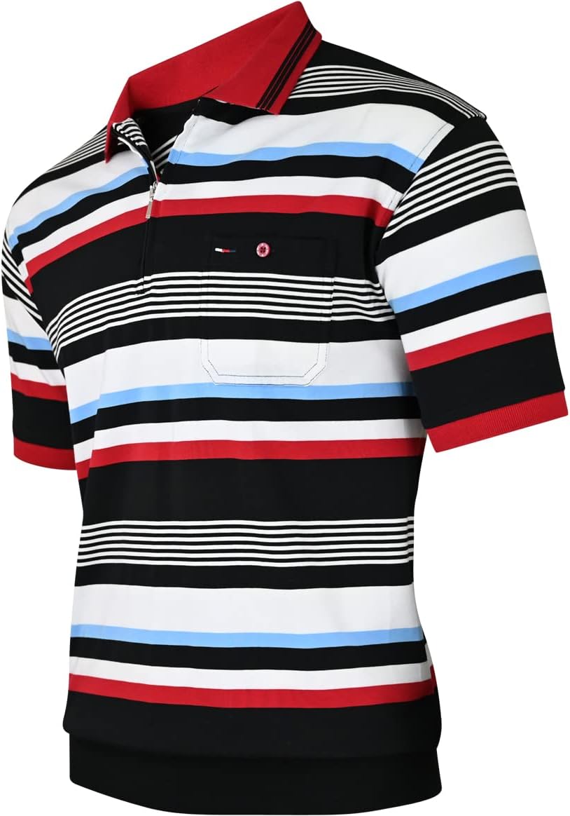Soltice Herren Kurzarm Poloshirts Gestreifte Blousonshirts mit Brusttasche Baumwoll-Mix, Grösse M bi