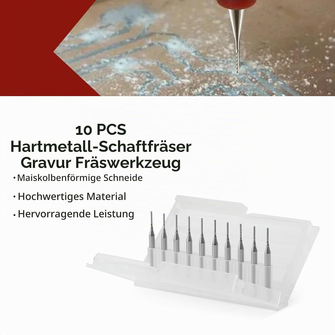 0,5 mm Schaftfräser CED Hartmetall Schaftfräser Gravierfräser CNC-Fräser für PCB-Maschine, 10 Stück