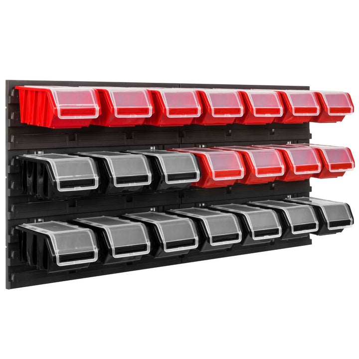 Lagersystem Werkstattregal | 78 x 39 cm | 21 stck. Box | Wandregal mit Stapelboxen - Wandplatten Ext