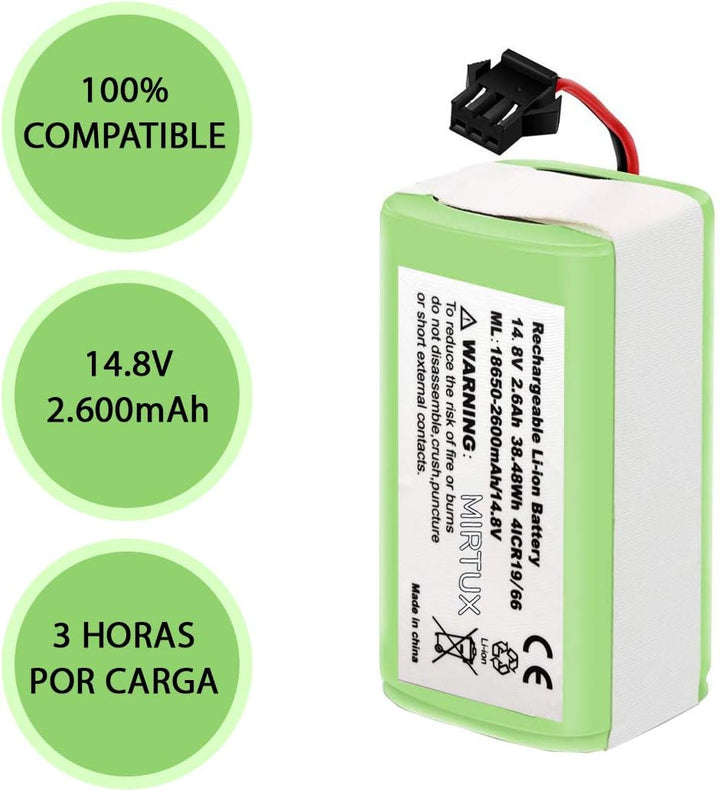 MIRTUX Akku Conga 1090, 1099, 1190, 1790, 1990 und 2290 Ultra Ersatz 14,8 V 2600 mAh Li-Ion Ersatz-L