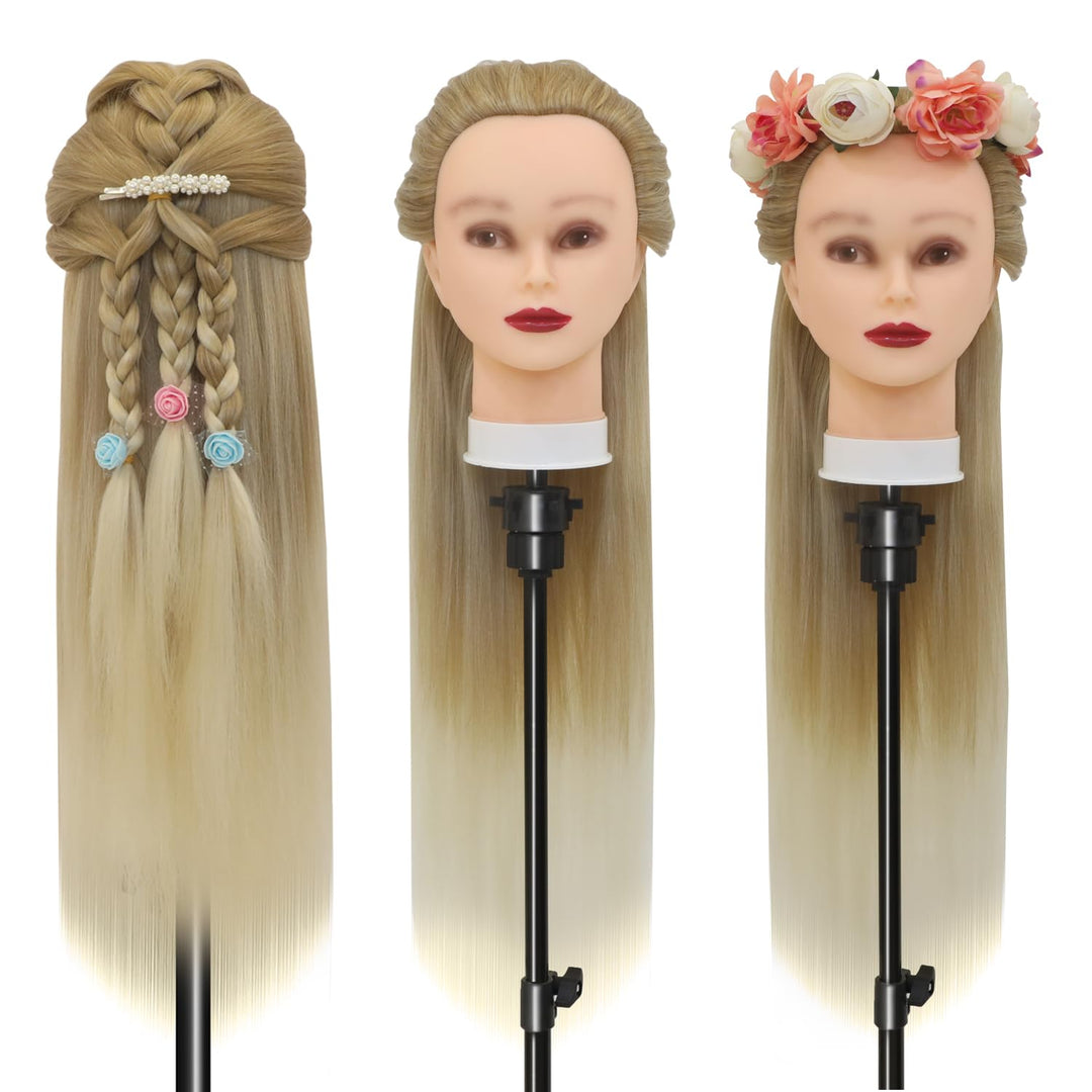 Trainingsköpfe, 28 inch Frisierkopf für Frisöre 100% Synthetikfaser-Haar Übungskopf,mit DIY Stricken