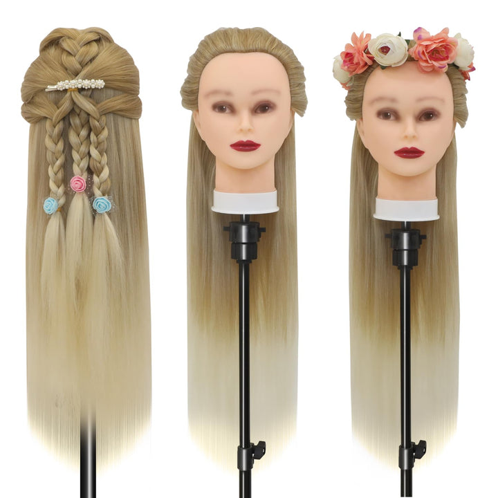 Trainingsköpfe, 28 inch Frisierkopf für Frisöre 100% Synthetikfaser-Haar Übungskopf,mit DIY Stricken
