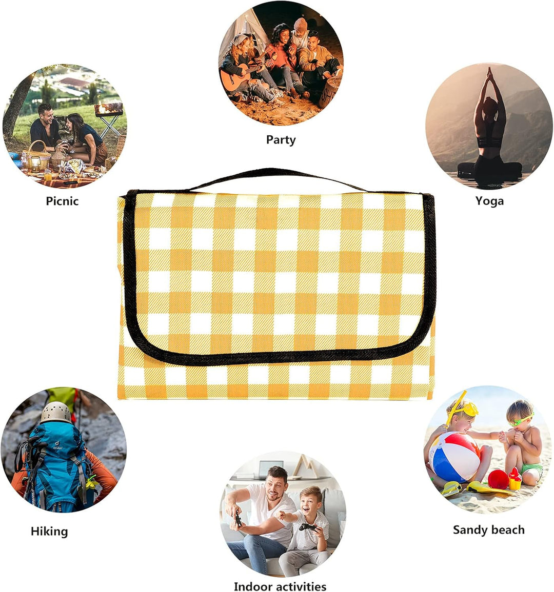 Picknickdecke 200 cm x 200 cm, wasserdicht, Stranddecke, Picknickmatte, waschbar, leicht, mit Griff,