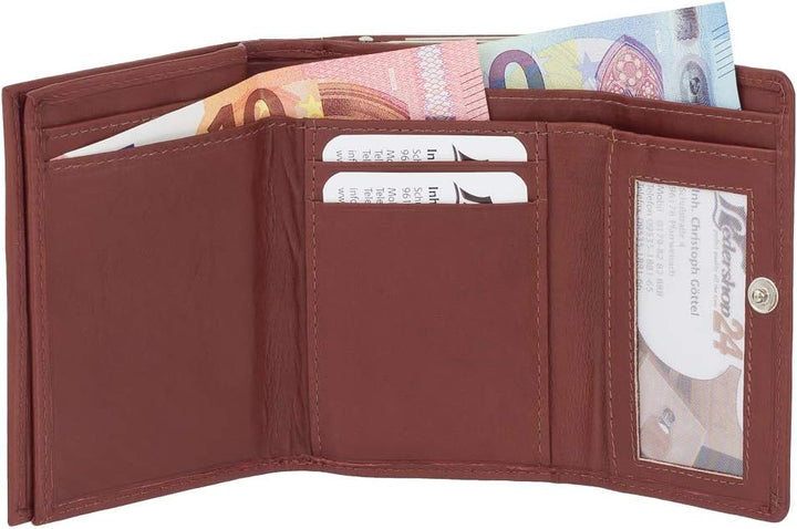 Leder Damen Geldbörse Portemonnaie Geldbeutel Bügelbörse mit Knipser 210 Farbe Rotbraun, Braun