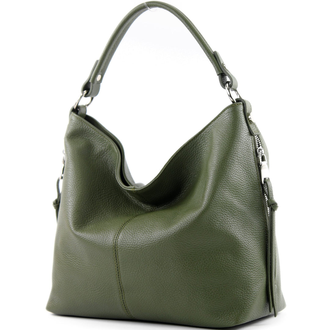 modamoda de Damen Schultertasche, Leder T160 Olivgrün2021, Olivgrün2021