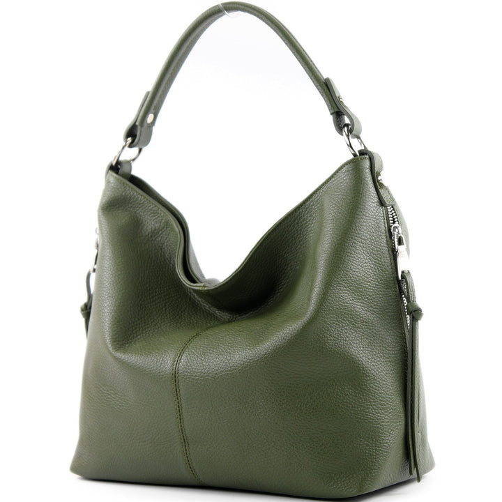 modamoda de Damen Schultertasche, Leder T160 Olivgrün2021, Olivgrün2021