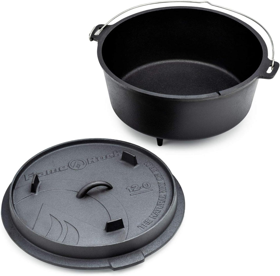 Dutch Oven 12.0, traditioneller, gusseiserner Feuertopf mit 11 Liter Fassungsvermögen, bereits einge