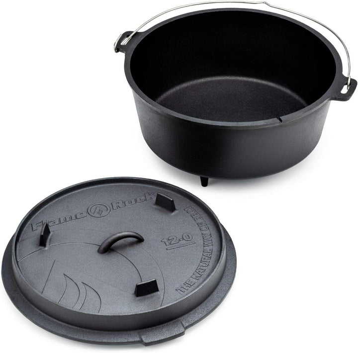 Dutch Oven 12.0, traditioneller, gusseiserner Feuertopf mit 11 Liter Fassungsvermögen, bereits einge