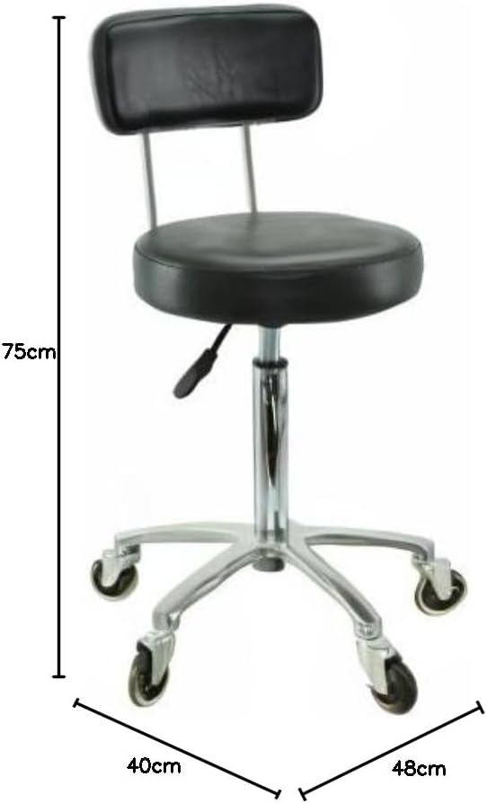 Premium Rollhocker mit Lehne höhenverstellbar von 55 bis 75 cm - Rundsitz - Drehhocker Arbeitshocker