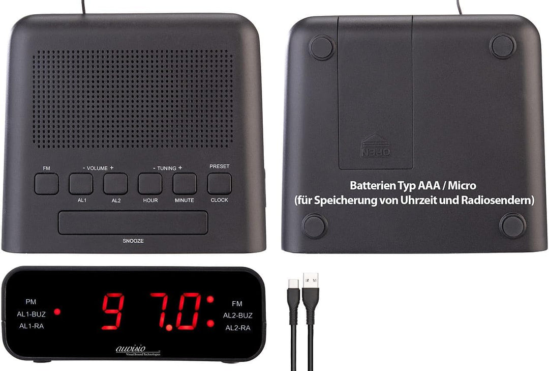 auvisio Uhrenradio: UKW-Radiowecker mit 2 Weckzeiten und LED-Anzeige, Schlummer-Funktion (Weckradio,
