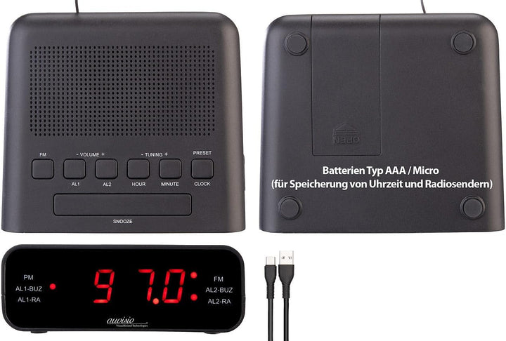 auvisio UKW-Radiowecker mit 2 Weckzeiten und LED-Anzeige, Schlummer, 4er-Set