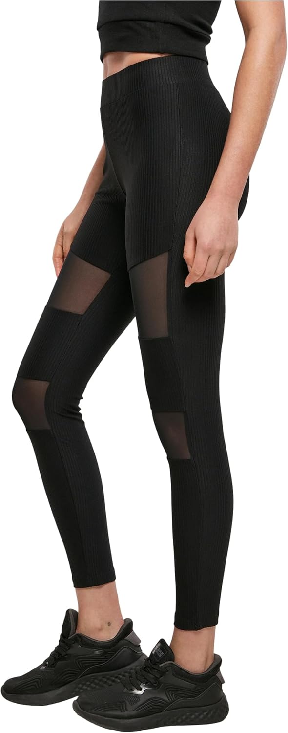 Urban Classics Damen Ladies Tech Mesh Rib Leggings S Slim Schwarz, S Slim Schwarz