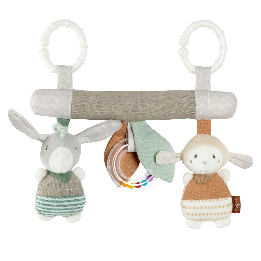 Fehn Activity-Trapez zum Aufhängen mit Schaf & Esel Tier-Anhängern - Stoff-Lernspielzeug für Babys m