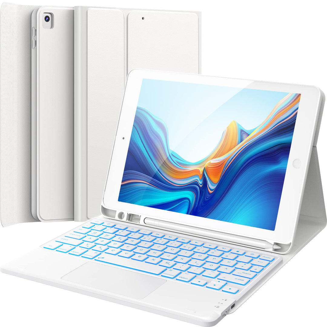 CHESONA iPad 10.2 Tastatur Hülle mit Touchpad, 7-Farbige Beleuchtung für 9/8/7. Generation, 2 BT Kan