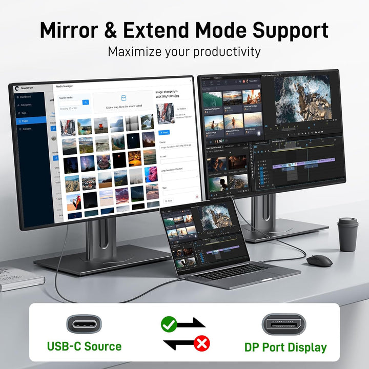 acer USB C Displayport Kabel (4K@60Hz, 2K@165Hz), Typ C Thunderbolt 3/4 auf DP Kabel mit MST, Freesy