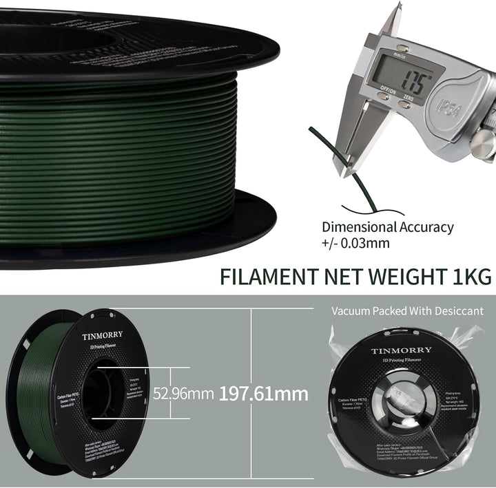 Kohlefaser PETG Filament 1.75mm, TINMORRY PETG-CF 3D-Druckmaterialien, Kompatibel mit Bambu FDM 3D-D