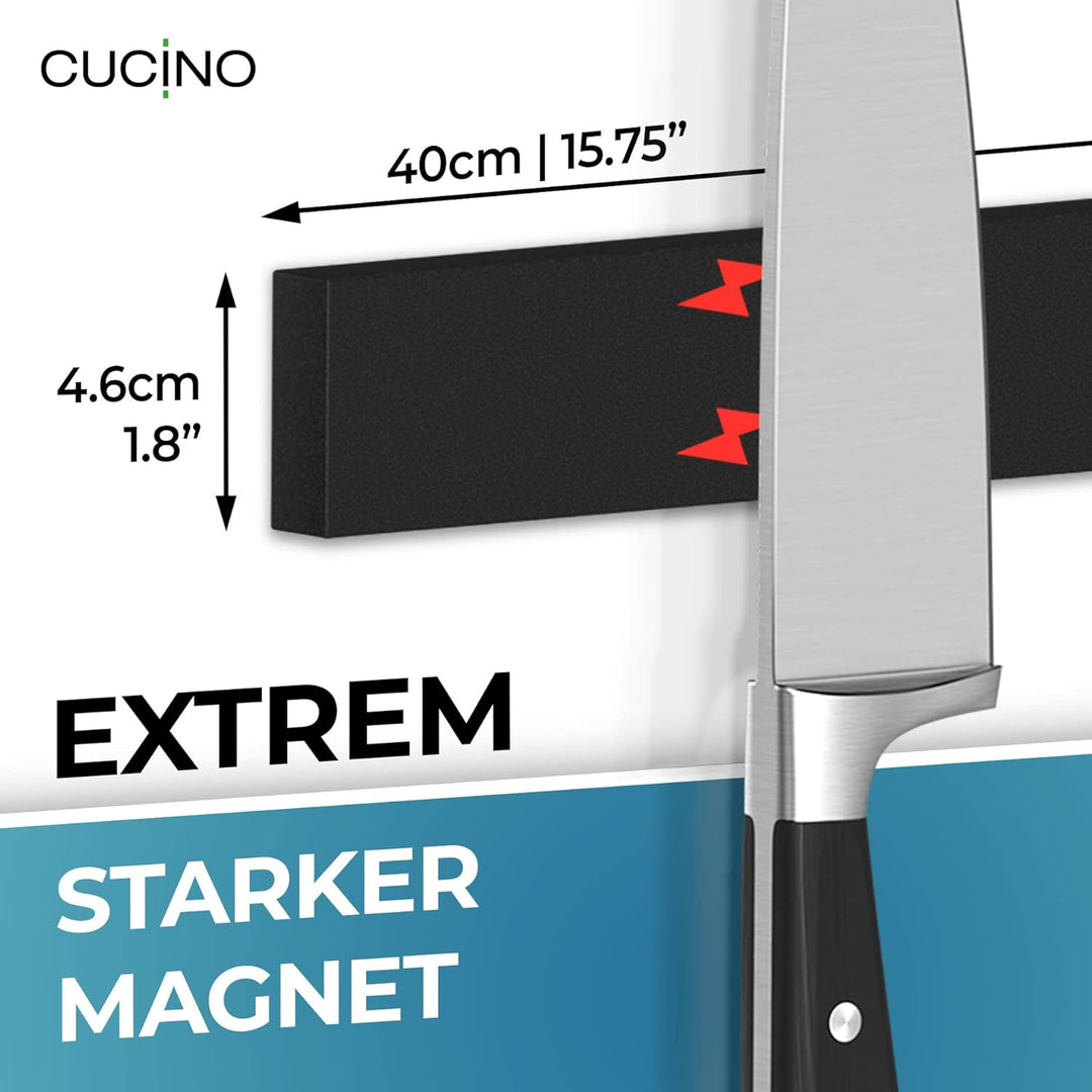 Cucino Magnetleiste Messer mit extra starkem Magnet - Vergleichssieger 2022 - Einfache Montage mit 3
