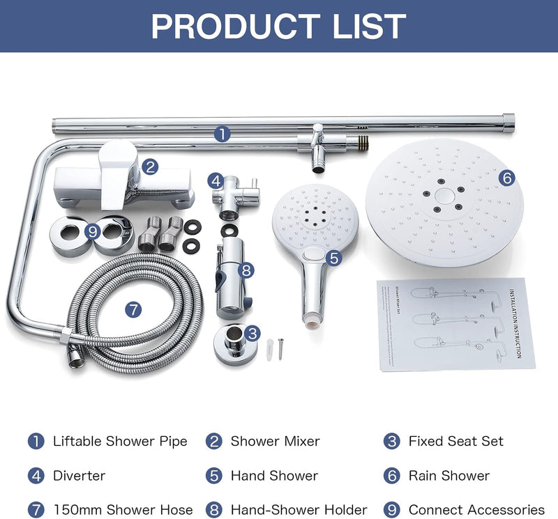 kisimixer Duschsystem mit Einhebelmischer - Regendusche Duschset mit 2 Strahlarten(8 Zoll), Duschkop