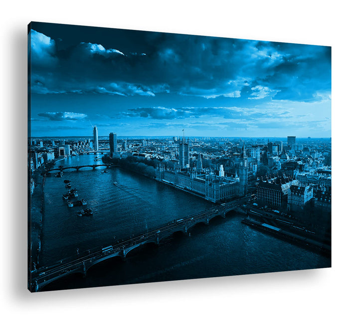 deyoli endlose Themse Fluss in London Format 80x60 Effekt: Monocrome Blau als Leinwandbild, Motiv fe