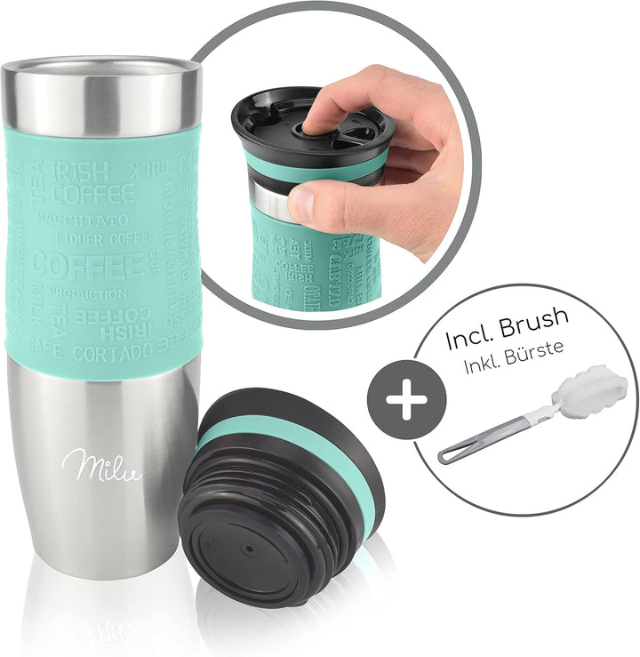 Milu Thermobecher 370ml 450ml Isolierbecher Kaffeebecher to go - 100% Auslaufsicher - Trinkbecher au