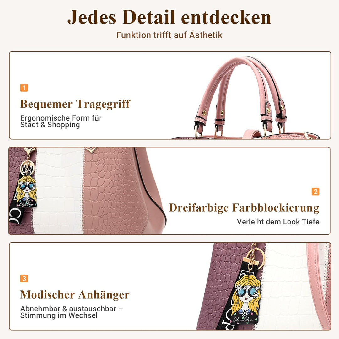DIRRONA Elegant Damen Handtasche Farbblock Design Schultertasche Gross Kapazität Umhängetasche Beilä