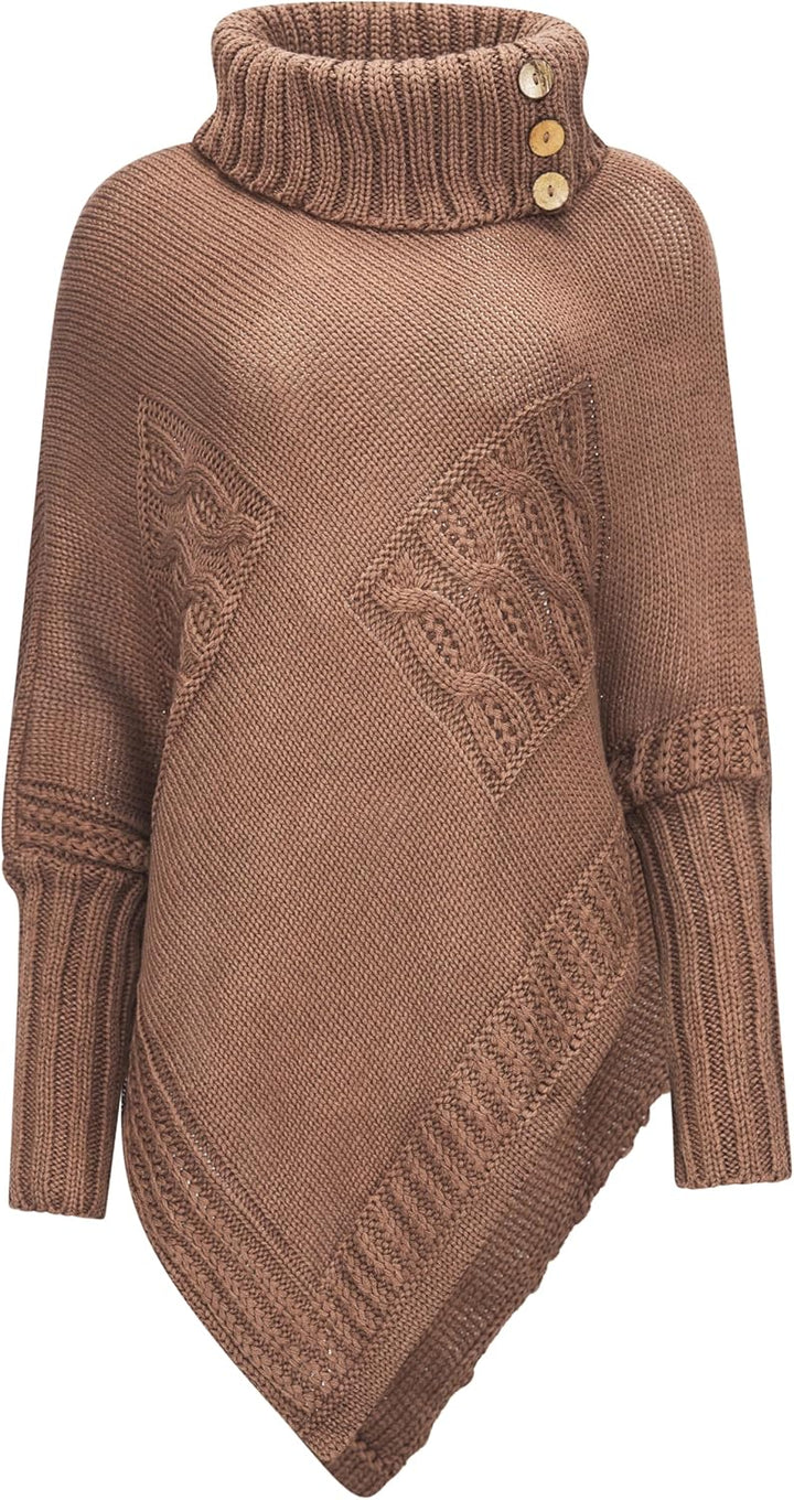 Mississhop Poncho Strick Sweatshirt Pullover Umhang Überwurf Einheitsgrösse 1-kakao, Einheitsgrösse