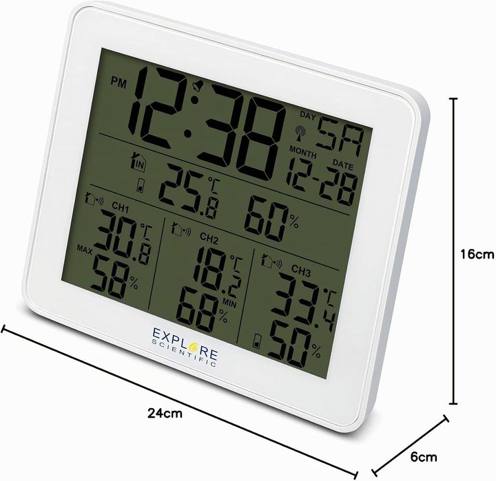 Explore Scientific WSH4003 Funk-Wetterstation mit Alarm, blaues Display mit Hintergrundbeleuchtung m