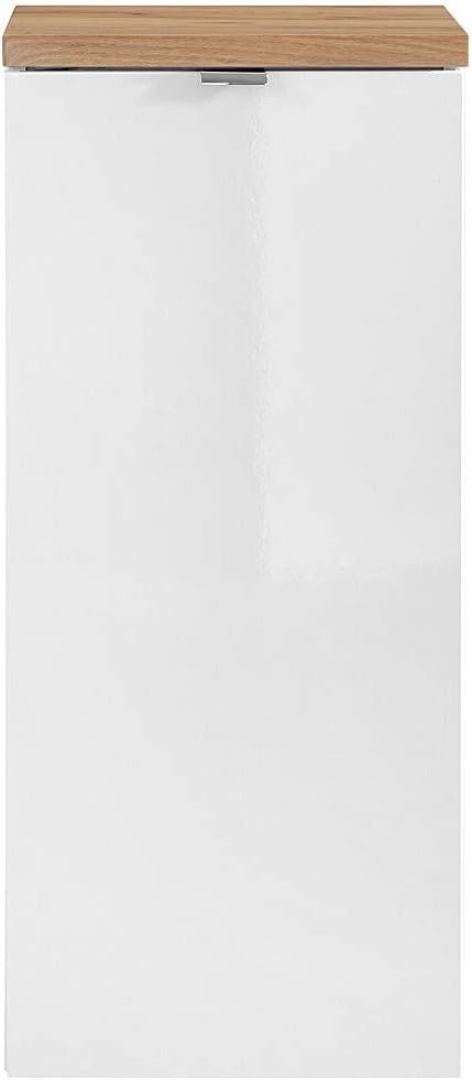 Lomadox Badezimmer Unterschrank mit Wäschekorb in Weiss-Hochglanz B/H/T ca. 35/80/35cm, Weiss