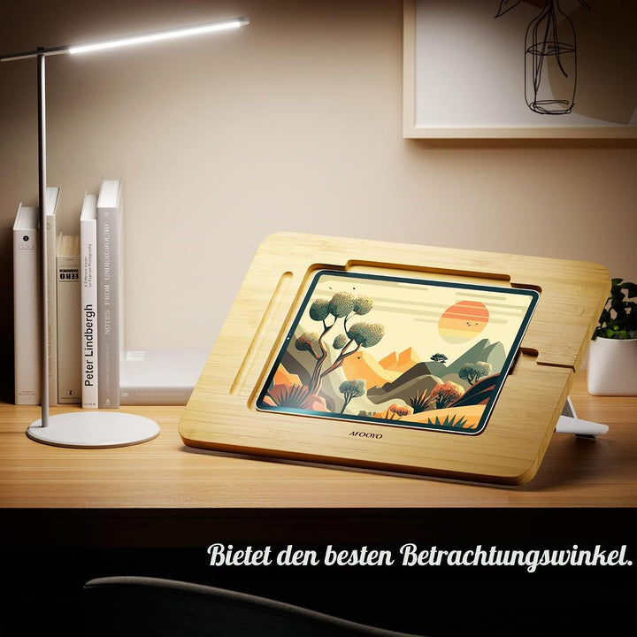AFOOYO Bambus Tablet Zeichenständer - Tragbar & Verstellbar 5 Winkel Laptop Ständer Erhöhung Buch Le